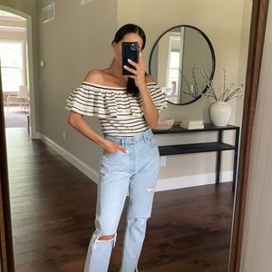 J. Crew Off the Shoulder Striped Sweater T…